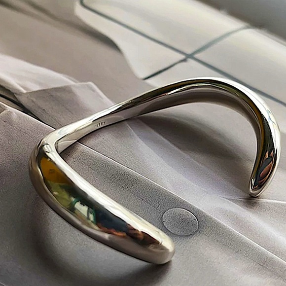 Sterling Silver Bangle Bracelet, Irregular Cuff Geometric, Vermeil - Picture 5 of 6